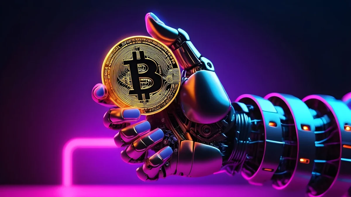 robot hand with bitcoin